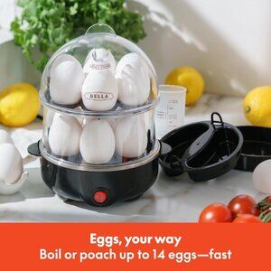 BELLA Double Tier Electric Egg Cooker and Rapid Boiler, 14 Egg Capacity Black